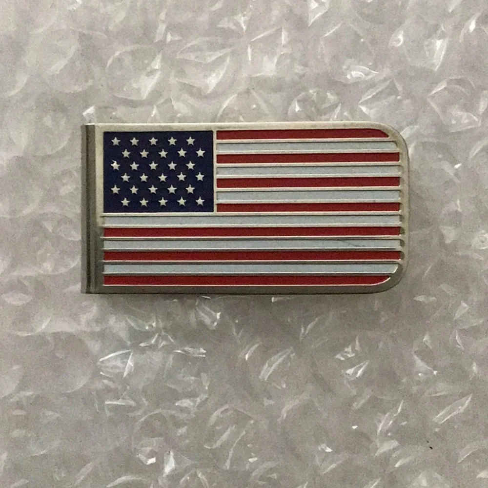USA Money Clip Flag Silver Tone
